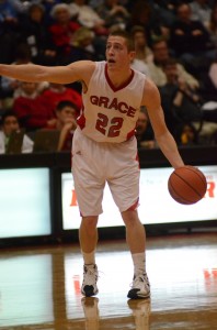 Senior Elliot Smith calls out a play Thursday night for Grace during a 98-88 home loss to Bethel.