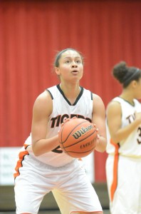 Senior Jennifer Walker-Crawford eyes a free throw attempt. She hit 7-of-8 from the line in scoring 17 points Thursday night for undefeated Warsaw.