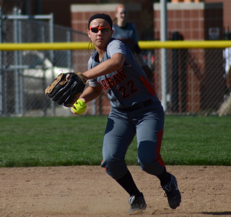 Warsaw shortstop Taylor Stiver makes a play during a 6-2 home win over NorthWood Monday night (Photos by Jim Harris)