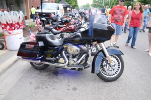 This motorcycle stood on display along Center Street during the City of Warsaw's First Friday celebration.  (Alyssa Richardson)