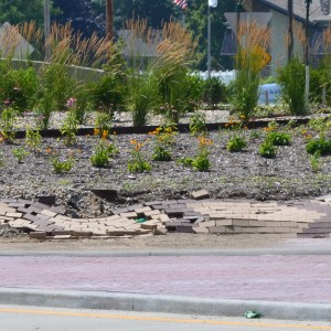 The bricks of the Zimmer Road roundabout in Warsaw is crumbling less than a year after completion.