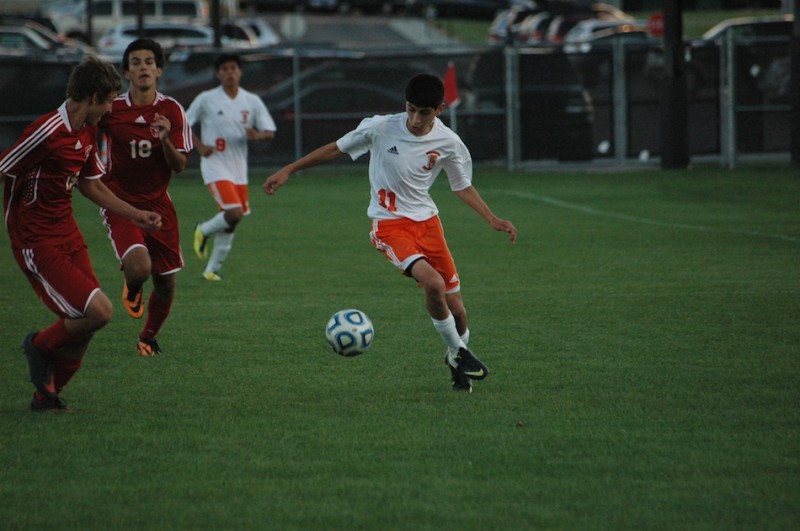 Warsaw's Tito Cuellar controls the ball versus Goshen Thursday night. The No. 17 Redskins topped the No. 6 Tigers 2-0 (Photos by Amanda Farrell)