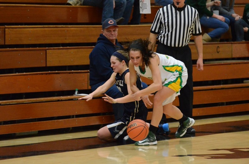 Caylie Teel forces a loose ball and makes sure she is the only one that will retrieve it.