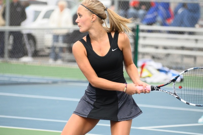 Camille Kerlin competes in doubles play Thursday for Warsaw (Photos by Amanda Farrell)