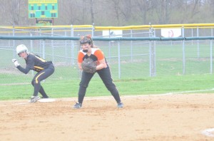 Taylor Sleeth readies on defense for the Tigers.