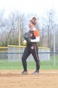 Warsaw pitcher Whitney Sleeth collects herself in the circle.