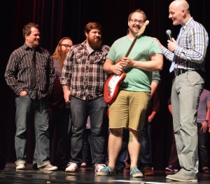 Plaxton & the Void was named Judges Choice winners and received a new electric guitar. Band members are shown with Matt Niemier, master of ceremony. (Photo by Deb Patterson)