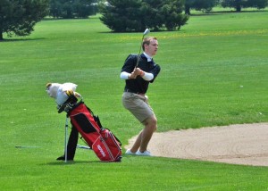 Goshen's Michael Chupp tries to chip out of the trap.