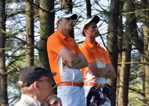 Ben Barkey talks with Will Petro during a match at Maplecrest Country Club. Petro will be a key player in Warsaw's performance this Friday.