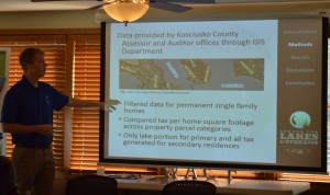 Dr. Nate Bosch, professor Grace College with Center for Lakes and Streams explains data used in one of the studies. (Photo by Deb Patterson)