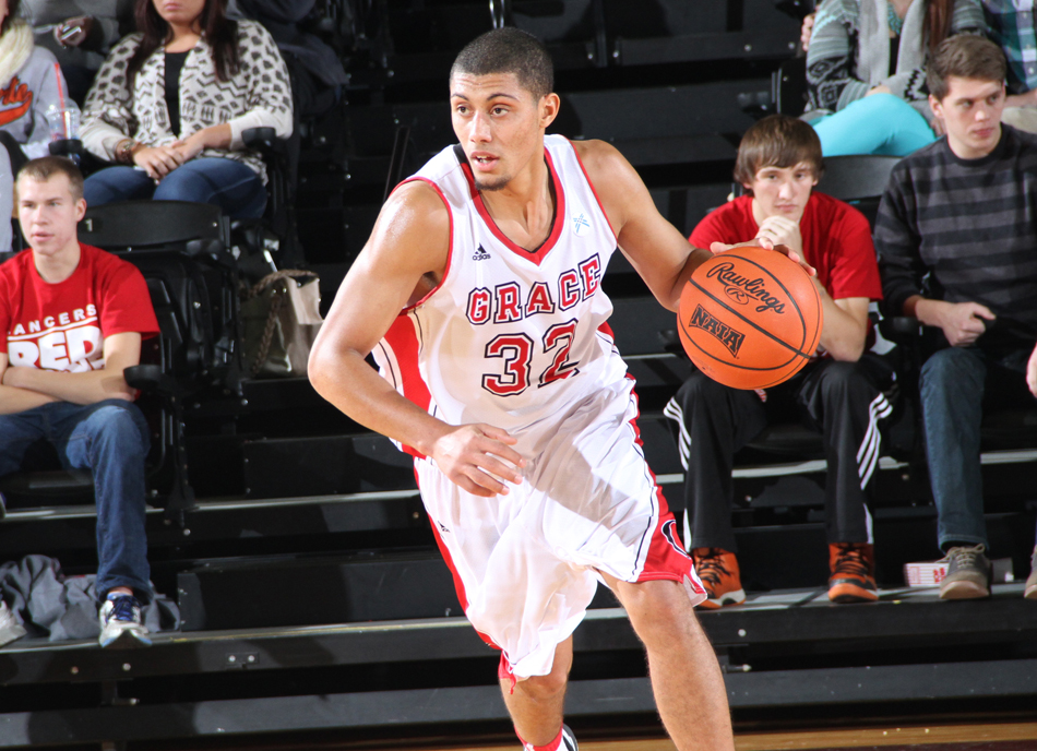 Grace's Brandon Vanderhegghen dribbles Tuesday night against Indiana Tech. (Photo provided by the Grace College Sports Information Department)