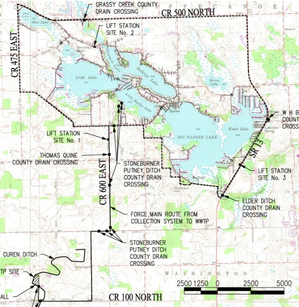 A map showing the Lakeland Sewer District