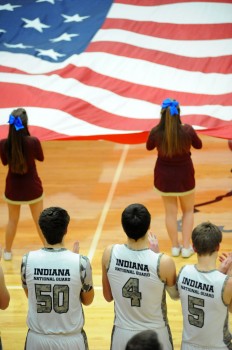 Jimtown players were uniforms sponsored by the Indiana National Guard while the Jimtown cheer squad held a full-sized American Flag during the national anthem.