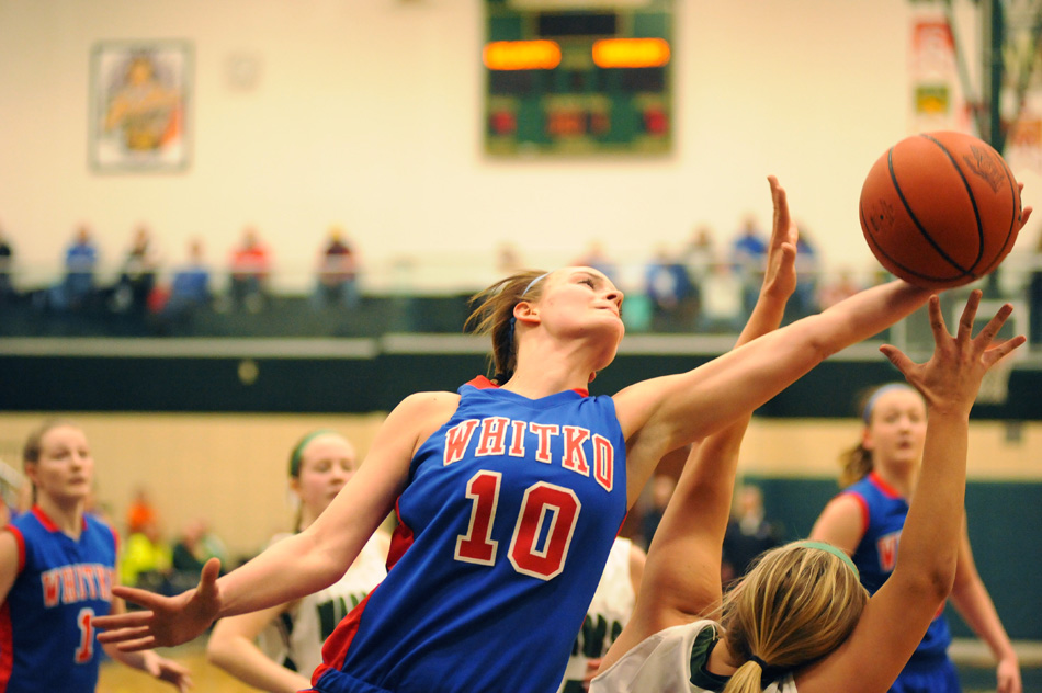 Whitko's Averee Freel corrals a rebound against Wawasee in the Wawasee Girls Basketball Sectional semi-finals Friday evening. Whitko won the game 37-33. (Photos by Mike Deak)