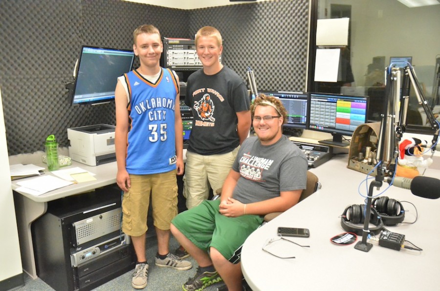 From left to right, Mason Gray, Rhett Coblentz and Ryan Lockhart are some of the  Wawasee students that will help Warrior Radio/TV broadcast games this school year. (Photo by Nick Goralczyk)