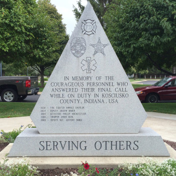 This side of the 9/11 memorial commemorates Kosciusko County EMS officials who have lost their lives in service.