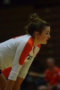 Caroline Mayer shows her focus on the court.