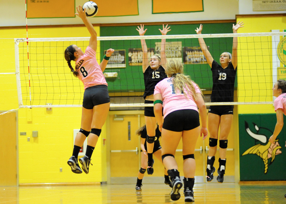 Tippecanoe Valley's Madison Miller takes aim on a kill attempt against Southwood Tuesday night. (Photos by Mike Deak)