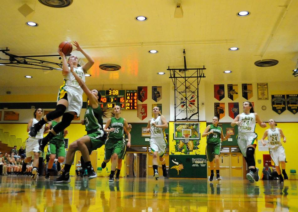 Tippecanoe Valley's Anne Secrest slices through the Bremen defense for a bucket Thursday night in Valley's 49-29 season-opening win. (Photos by Mike Deak)