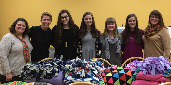 From left: Brandie Morrow, Beaman Home’s Children’s Program Coordinator, Liz Brown, Kendra Housel, Gabi Bradley, Brooke Newbaum, Wyatt Slone and Ashley Baier, Beaman Home’s Life Skills Team Leader.