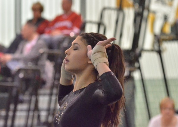 Jada Parzygnot performs her floor routine during Tuesday's meet with Plymouth. (Photos by Nick Goralczyk)