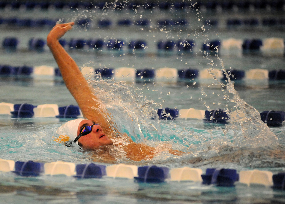 Warsaw's Zach Taylor is the top seed in the backstroke heading into the Warsaw Boys Swimming Sectional this Saturday. (Photos by Mike Deak) 