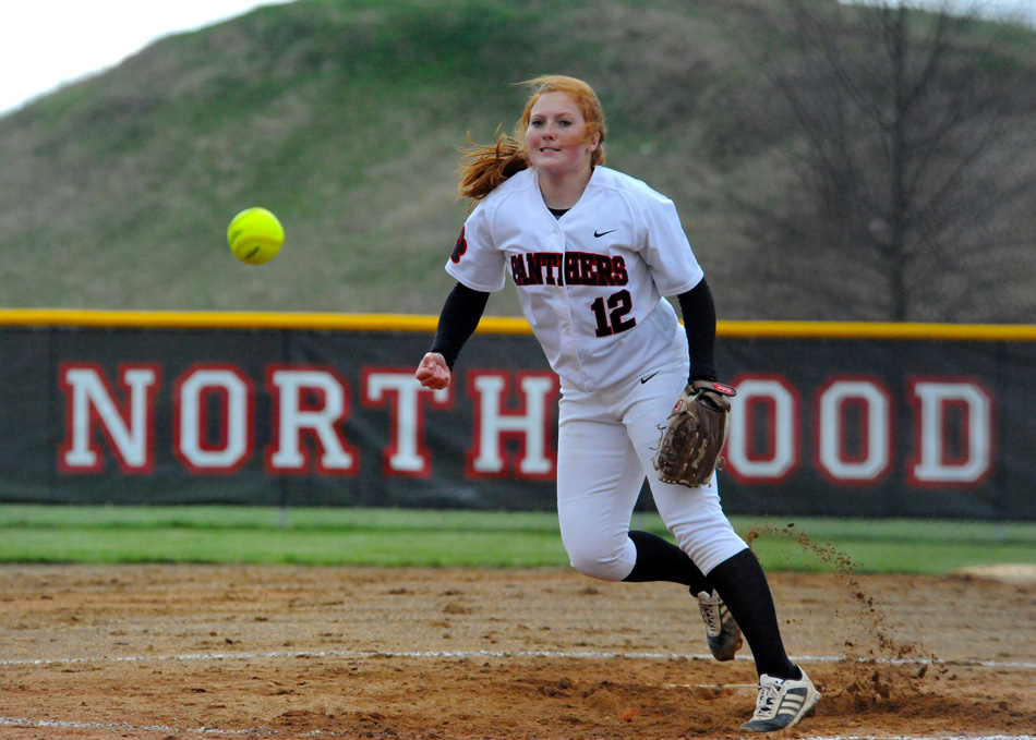 NorthWood pitcher Hannah Stickley fires home during her shutout of Tippecanoe Valley Monday night. (Photos by Mike Deak)