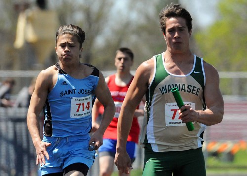 Wawasee's Jacob Moore runs in the sprint medley.
