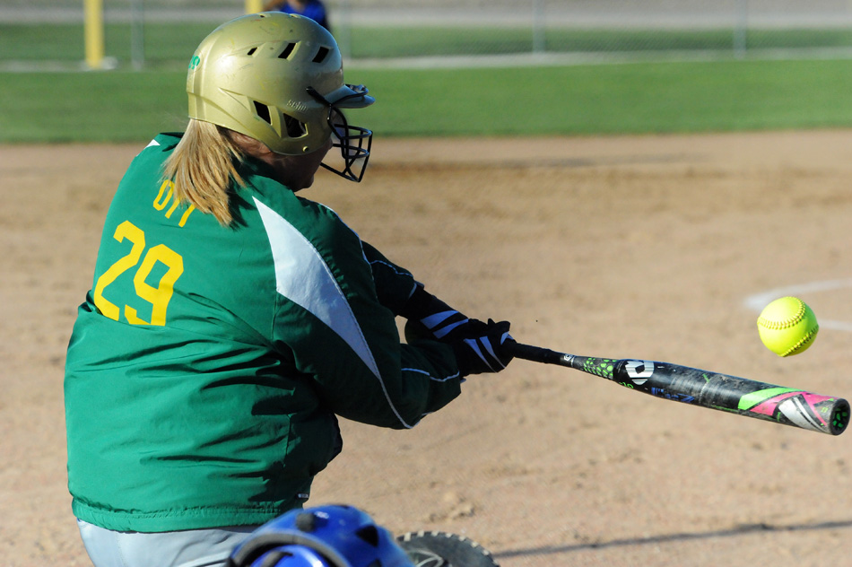 Tippecanoe Valley's Kaitlyn Ott hammers an RBI single to help the Vikings top Triton 6-5 Wednesday afternoon. (Photos by Mike Deak)