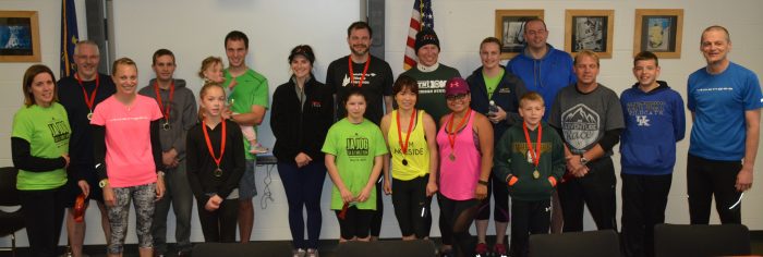 Top finishers in the annual Wawasee Junior Achievement 5K run, held Saturday, May 14, included, front row, from left: Debbie Griggs, Kirstin Alles, Sydnee Keith, Julia Hartzler, Yuko Baumann, Lita Snyder, Caden Pratt, Mitch Price, Caleb Pratt and Brian Shepherd. Second row: Randy Miller, Arron Pearson, Matt Granger, Amanda Carboneau, Stan Hartzler, Mark Skibowski, Janna Simcoe and Heath Simcoe.