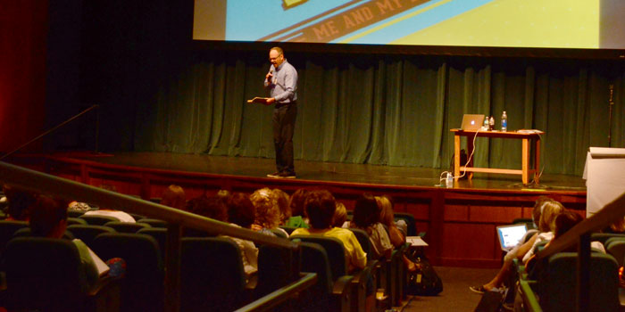 Teachers laugh along with children's author Jeff Anderson as he relates stories to the world of teaching. (Photos by Amanda McFarland)