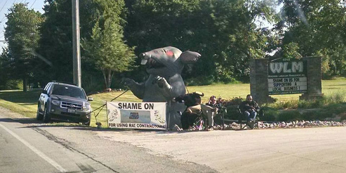 Reader Matt Wolkins shared this photo of the protestors from earlier today. (Photo provided)