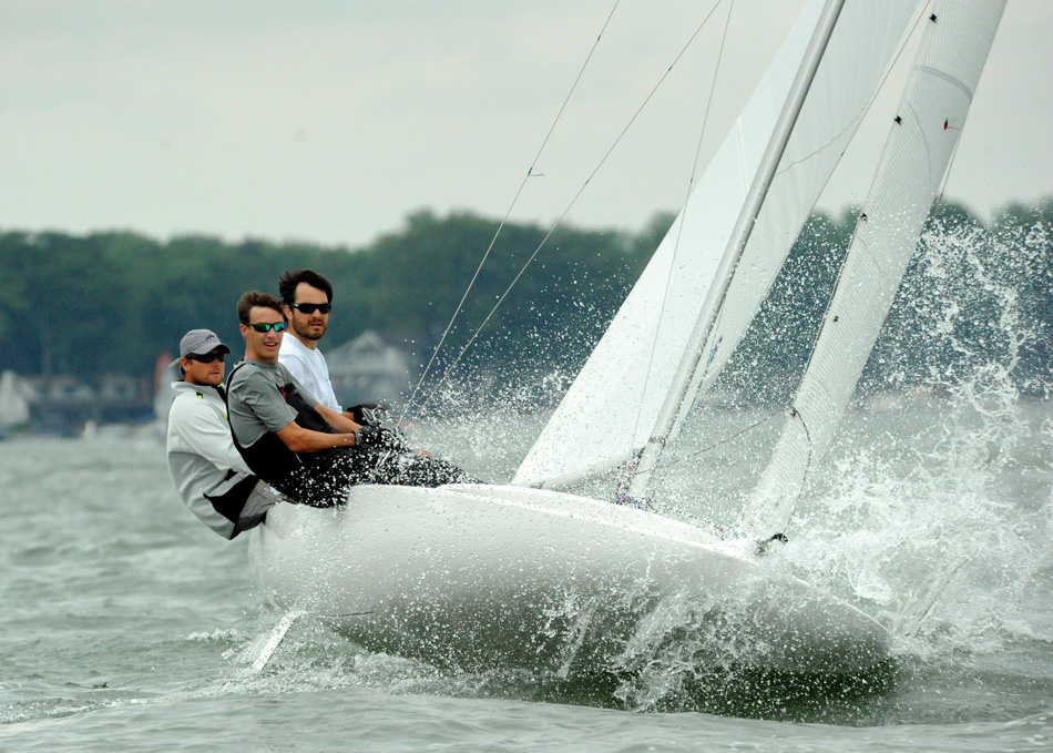 Chad Herdrich's E-Scow rips through Lake Wawasee Monday morning during the final leg of the Independence Day Regatta. (Photos by Mike Deak)