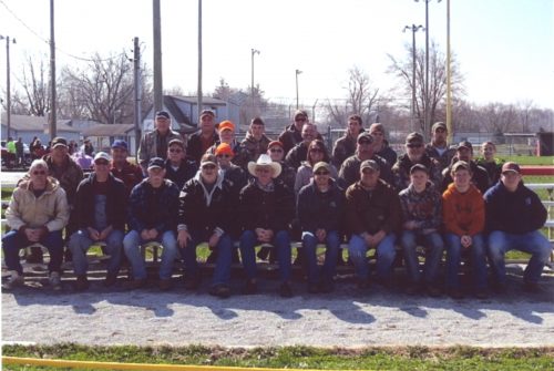 Some of the approximately 150 participants in the 2015-16 “Hunting for a Cure” pose for a photo after the hunting season. The group harvests coyotes, delivers the pelts for auction and donates the proceeds to the American Cancer Society. Pictured are, front row from left, Rod Frazier, Merrill Tibbets, Ron Norman, Bryon Fites, Bruce Correll, Todd Kirkman, Rodney Gish, Austin Gish, Kole Kirkman and Levi Johnson. Second row: Larry Frank, Vic Hostetler, Wes Frank, Terry Hoffman, Ronald Cunningham, Missy Kirkman, Jarett Houston, Rodney Maxwell and Seth Forgey. Third row: Morris Day, Kevin Teulke, Danny Detweiler, Alex Branch and Kyron Hayden. Back row: Jim Mitterling, Greg Groninger, Austin Malott, Travis Zile and Rudy Detweiler. (Photo provided)