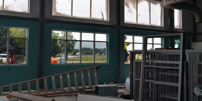 An interior shot of Washington's STEM lab shows where the windows will go.