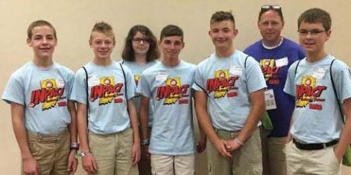 Pictured (from left): Ryan Hoak, Ian Peloza, Emily Collins, Brennan Cox, Sam Reynolds, Mr. Joseph Peloza, Kyle Sensibaugh.