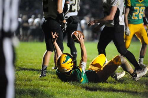 Tippecanoe Valley's Alec Craig celebrates what would be the game-winning touchdown Friday night in Valley's 21-7 win against Rochester in the Bell Game. (Photos by Mike Deak)