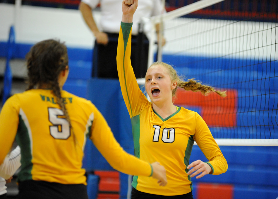 Tippecanoe Valley's Sophie Bussard celebrates a point against Whitko.