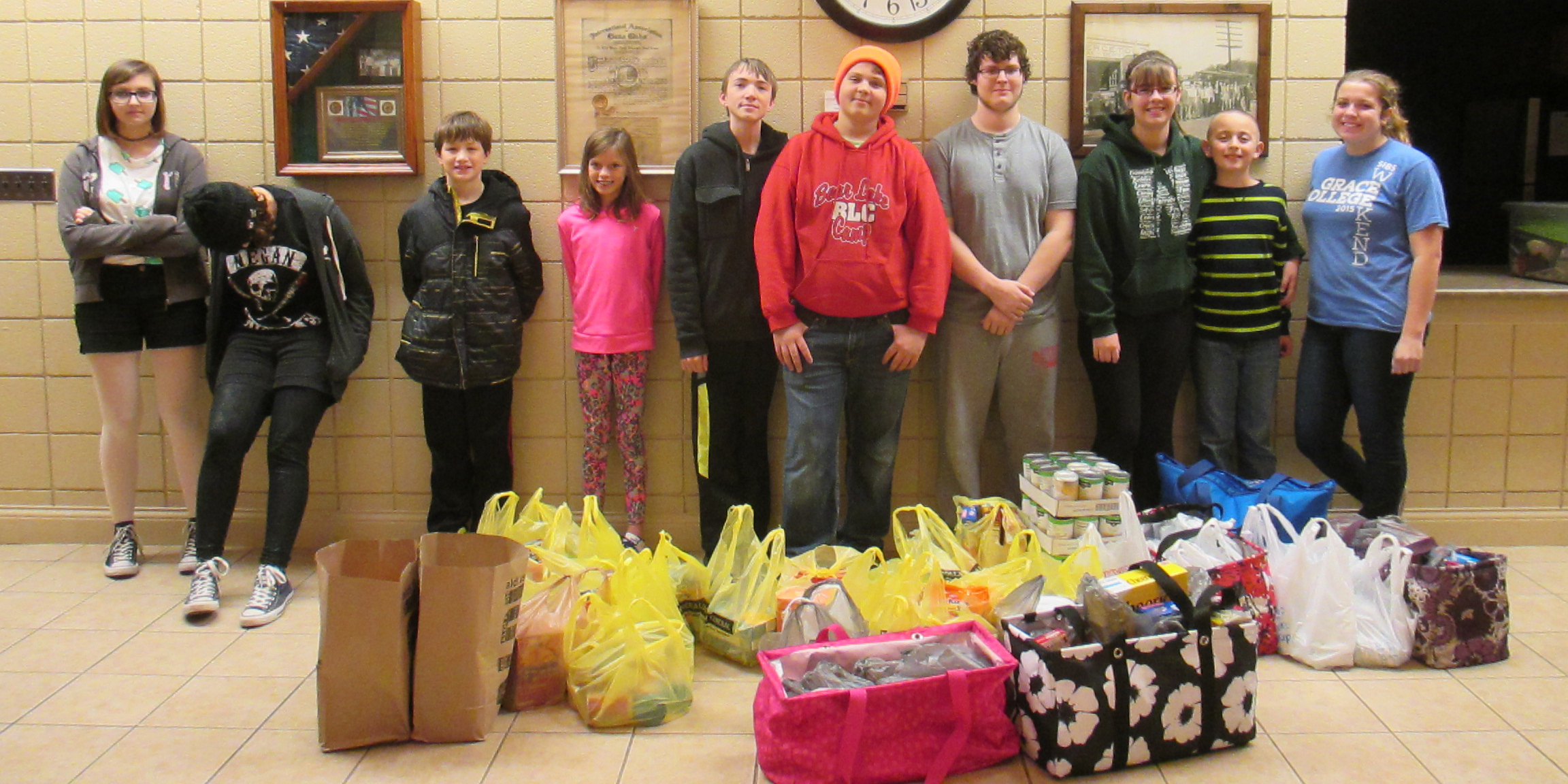 Club members with the items ready to donate to the Pierceton Food Bank.